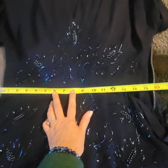 Vintage hand-beaded navy blue cocktail dress; approx. size 4-6 (s) - Picture 16 of 16